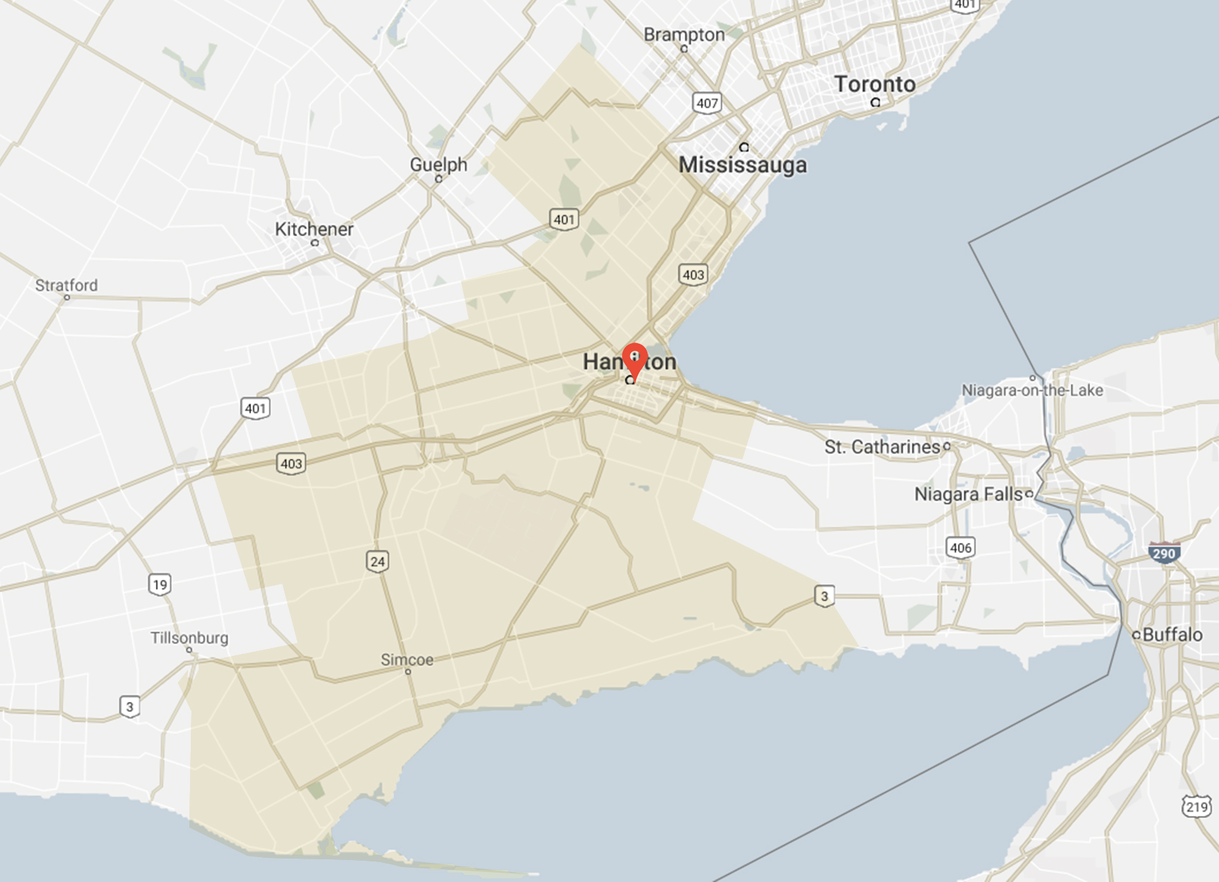 Map showing Positive Health Network location in Hamilton, Ontario